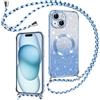 Phoona Cover Magnetica Glitter per iPhone 15 con Cordino, [Compatibile con MagSafe], Brillantini Sottile Lucida TPU Silicone Custodia per iPhone 15 Morbido Antiurto Cover, Blu