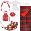 DIELOVEHUA 8 Pezzi Elfo Natale Accessori, Accessori per Bambole Elfo Natale, Sacco a Pelo da Elfo, Amaca, Accappatoio, Occhiali, Grembiule, Sciarpa, Cuscino, Cappello da Cuoco