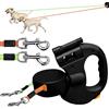 BORDEAG Guinzaglio Doppio Retrattile Per 2 Cani Con Luce, 3 Metri, 360° Allungabile Con Comoda Impugnatura Ergonomica