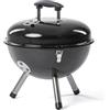 Rosmarino BBQ Barbecue Rotondo Kettle (Ø 36 cm) - Griglia Portatile in Acciaio per Esterni con Coperchio e Cremagliera cromata - Nero Kettle Barbecue Tondo in Acciaio Nero