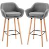 DecHome Set di 2 Sgabelli da Bar Moderni con Cuscino Gambe in Legno e Rivestimento in Tessuto Grigio - 141GY835
