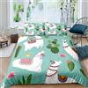 Homemissing Simpatico Llama Set di Biancheria da Letto per Ragazze Ragazzi Bambino - Cartoon Llama Alpaca & Esotico Cactus Copripiumino Boho Succulente - Singolo