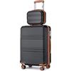 KONO Set di 2 Valigia e Borsa da Toilette, Bagaglio a Mano Rigido Trolley da Viaggio con 4 Ruote Rotanti e Lucchetto TSA, Nero/Marrone