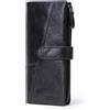 CONTACTS Portafoglio donna in pelle con cerniera segretaria libretto degli assegni borsa per cellulare lunga elegante (Nero)