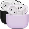Mocarheri 2X Mocarheri Custodia in Silicone Compatibile con AirPods 4 2024,Custodia protettiva in silicone per AirPods 4,Custodia antiurto in silicone morbido,LED Frontale Visibile (Nero/Viola chiaro)