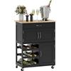 HOMCOM Carrello da Cucina con Ruote e Cassetti, 3 Ante e Portabottiglie Salvaspazio in Legno Multifunzione, 67x37x87cm, Nero e Rovere|Aosom Italy