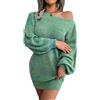 Onsoyours Maglione con Spalle Scoperte Donna Casual Pullover Manica Lunga Elegante Autunno Inverno Vestito Maglione con Manica a Lanterna B Verde S