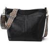 Skyearman Borsa a tracolla da donna media, borsa a mano da donna, tracolla in pelle PU, borsa a mano da donna con ampia cinghia per viaggi quotidiani, lavoro scolastico, Medio-nero