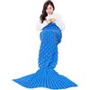 Cicilin Coperta a Forma di Coda di Sirena per Bambini, Adolescenti e Adulti, All'uncinetto Sacco a Pelo Calda Coperta Indossabile (Blu) 450g