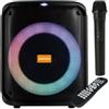 KIGOGA KG-A8013 - Altoparlante Bluetooth con effetti di luce, microfono senza fili, radio, funzione karaoke e telecomando, batteria integrata