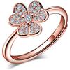 Yumilok Jewelry - Anello regolabile in argento Sterling 925 con zirconia cubica, con trifoglio e fiore lucido, per donne e ragazze, placcato oro rosa