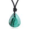 COAI Collana da Uomo e da Donna con Ciondolo Goccia di Malachite Naturale, Collana di Malachite con Cordino in Pelle