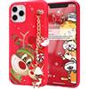 Yoedge Natale Custodia con Cordino per iPhone 15 Pro 6,1, Rosso Silicone Matte Cover con Carino 3D Bambola Natalizie, Sottile Antiurto TPU Protezione Case per iPhone 15 Pro, Cervo 2