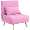 HOMCOM Divano Letto Singolo in Lino Imbottito Con Schienale Regolabile in 5 Posizioni e Cuscino - Pieghevole per Soggiorno 72x75x85 cm Rosa