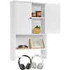Soberine Mobiletto da Parete Bagno Cucina Salvaspazio 73 x 48,5 x 14 cm Armadietto con 2 Ante Ripiano Regolabile Asta Porta Asciugamani Bianco