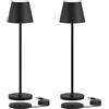 K-Bright 2 pezzi mini Lampada LED Dimmerabile da tavolo, H27.5cm，Ricaricabile Colore luce calda, piccolo Lampada da tavolo con base di ricarica a contatto (Nero)