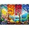 BOWETILE 5D Vetro Colorato DIY Diamond Painting Kit Completo, Kit Completo Paesaggio Diamond Painting Per Adulti, Quattro Stagioni Albero Diamant Painting Per Adulti, Decorazioni Per Casa 40x30 cm