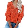 Generic Tunica maglione pullover allentato a maniche lunghe in maglia traforata con scollo a V tinta unita da donna Giubbotti Invernali Donna Giacche Donna Primavera (Orange, S)