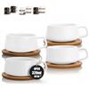 VETIN Set 4 Tazze da cappuccino con piattino, tazza in marmo, tazzine da caffè in porcellana da 300 ml per tè caffè cappuccino, tazze da caffè con disco in legno (Bianco*4)