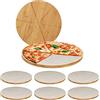 Relaxdays 8X Taglieri per Pizza di bambù in Set da 8, Piatti Tondi Ø 33cm, Carta da Forno Inclusa, Scanalature, Naturale