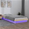 IKAYAA Rete Letto Singolo 75x190 cm con LED Letto 75x190 cm Struttura Letto Singolo Legno Massello di Pino-Naturale-75 x 190 cm