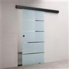 doporro Porta Scorrevole in Vetro 90x215cm, Porta Scorrevole in Vetro Satinato 8mm in 5 Strisce con Binario e Maniglia Rotonda per Bagno Cucina Studio Ufficio, Nero, Amalfi-plus 11H