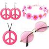 CRLLDPM 5 Pz Hippie Costume Set Retrò Accessori Hippie Costume Bohemia Set Costume Anni '60 anni '70-Occhiali da Sole Collana con Segno di Pace Fascia Hippie-per Festa Spiaggia Viaggio Foto Regalo