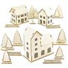 MCE-Commerce A550254 - Set di decorazioni per casette in legno, portacandele, colore naturale, 14 x 12 x 5,6 cm