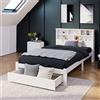 KUAKE Letto Singolo 90x200 cm, Letto Per Bambini con Cassetti e Rete A Doghe, Letto Contenitore Moderno, Testata con Contenitore e Libreria, Per Ragazzi e Adulti, Bianco (90x200cm)