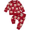 Carolilly 2 Pezzi Completo Neonato Natale Unisex Stampa Alce Cartone Animato Maglietta con Maniche Lunghe Collo Rotondo Invernale Tuta Bambino Vestito Bimbo Natale + Pantaloni (Rosso, 18-24 Months)