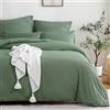 ATsense Biancheria da letto 200 x 200 cm, in cotone, 3 pezzi, verde certificato ÖkoTex, con manico in lino, traspirante, 1 copripiumino e 2 federe 80 x 80 cm