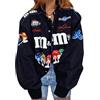 nicticsi Giacca Corta da Donna Oversize College Bomber Jacket Sportivo Casual Vintage Y2K Giacche Streetwear Outwear Patchwork Cappotto con Tasca A1 Nero L