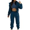 Generic Tuta da donna in cotone, per il tempo libero, moderna, elegante, a maniche lunghe, con cappuccio, set da 3 pezzi, per lo sport, casual, con cappuccio, felpa e pantaloni lunghi, Blu marino, L