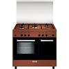 Glem Gas Cucina a gas 5 Fuochi (1 Bruciatore Tripla Corona) Forno a Gas con Grill Elettrico Larghezza x Profondità 90 x 60 cm con Coperchio in Cristallo colore Marrone - AR965GC