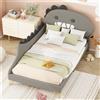 WM Store DE Letto Imbottito per Bambini 4+ Anni a Forma di Dinosauro con Doghe in Legno, Letto per Cameretta in PU, Senza Materasso, 90×200 cm,Grigio| Aosom italy