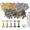 QUARKZMAN 100 Set Rivetti in Pelle 8mm x 12mm Elementi Fissaggio Borchie Rivetto a Doppio Cappuccio Metallo 3Pz Montaggio Chicago per Borse Pelle Riparazioni, Colori Multipli