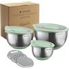 Navaris Set 3 Ciotole in Acciaio Inox per Alimenti - Insalatiera con Coperchio Grattugia da Cucina - Ciotola per Impastare Dolci Lievitazione - Boule Cucina - 3 Bowl 1,4L 2,8L 4,7L