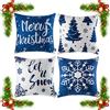 ORANIFUL Fodere Cuscini Natalizie 50x50 Set da 4 Blu Copricuscini Divano Velluto Quadrati Decorativi in Lino per Letto Décor Casa Auto (Natale 01, 4 Pezzi)