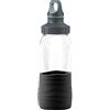Emsa N31009 Drink2Go Borraccia in vetro | Capacità: 0,5 litri | tappo a vite | 100% denso/igienico/puro | manicotto in silicone | nero