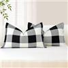 Sungeek Set di 2 federe per cuscini in lino con motivo scozzese natalizio, 76 x 127 cm, con bordo cucito, per divano, letto, soggiorno, 30 x 50 cm (bianco e nero)