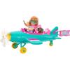 Barbie Carriere - Chelsea Pilota, playset con bambola Chelsea e aereo, veivolo a 2 posti con elica margherita rotante, cucciolo e 7+ accessori inclusi, giocattolo per bambini, 3+ anni, HTK38