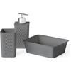 TATAY Set di 3 accessori da bagno (borbottino + dispenser + organizer A6) Bohol, polipropilene, senza BPA, 100% plastica riciclata, grigio antracite