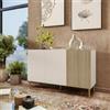DEGHI Madia 120x75h cm cashmere e rovere albini cannettato con 3 ante e gambe oro opaco - Zelma