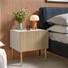 DEGHI Comodino 48x49h cm cashmere e rovere albini cannettato con 1 cassetto e gambe oro opaco - Zelma