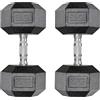 LIFERUN Set di 2 manubri esagonali, 10 - 25 kg, con rivestimento antiscivolo, impugnatura ergonomica, set di manubri corti in gomma polimerica, per allenamento aerobico (2 x 20kg - neri)