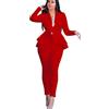 ORANDESIGNE Completo Donna Elegante Tailleur Pantaloni e Giacca Blazer Elegante Completo Tinta Unita Maniche Lunghe Due Pezzi Tuta Business OL Formale per Ufficio 02-Rosso XS