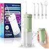 JTF Idropulsore Dentale Mini, Portatile Irrigatore Dentale Viaggio con 5 Ugelli Ricambio, 4 Modalità, IPX7 Impermeabile, 230 ML Erbatoio Dell'acqua Retrattile (Verde)