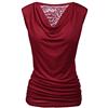 PINSPARK Camicetta estiva da donna, senza maniche, elegante, scollo a V, a cascata, piegata, in pizzo, elasticizzata, vinaccia, S