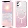 DUEDUE Cover Magnetica per iPhone 12 Mini, iPhone 13 Mini 5.4 Cover[Compatibile con MagSafe], Custodia per iPhone 12 Mini/13 Mini Case Glitter Sottile Lucida TPU Silicone Anti-Scivolo, Gradiente Rosa