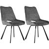byLIVING Set di 2 sedie da pranzo Bonny/velluto grigio/trapuntate sulla schiena/struttura in metallo, nero/sala da pranzo/sedia da cucina/larghezza 52, altezza 93, profondità 64,5 cm (grigio)